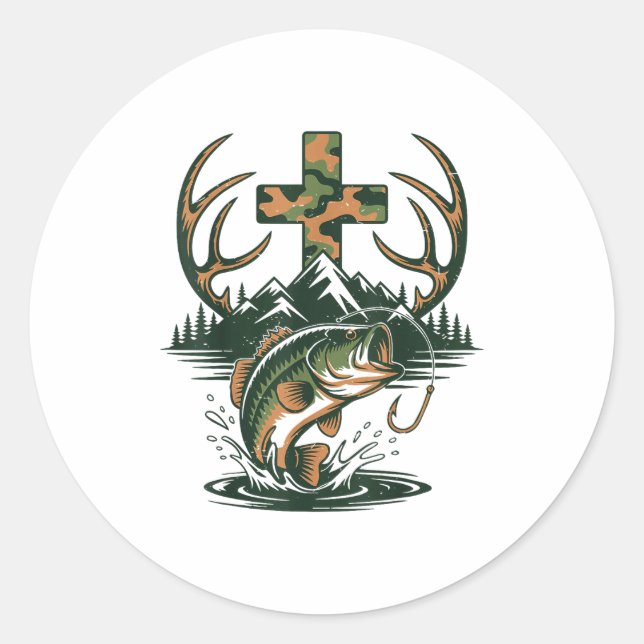 Youth Camo Faith Hunting Fishing Cross Fisherman C Runder Aufkleber (Vorderseite)