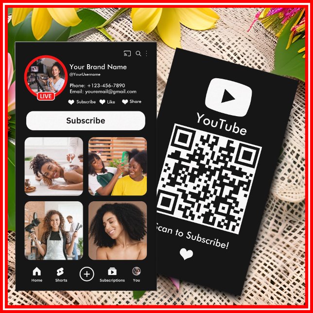 YouTube Black Influencer Vlogger Creator QR Code Visitenkarte (Von Creator hochgeladen)