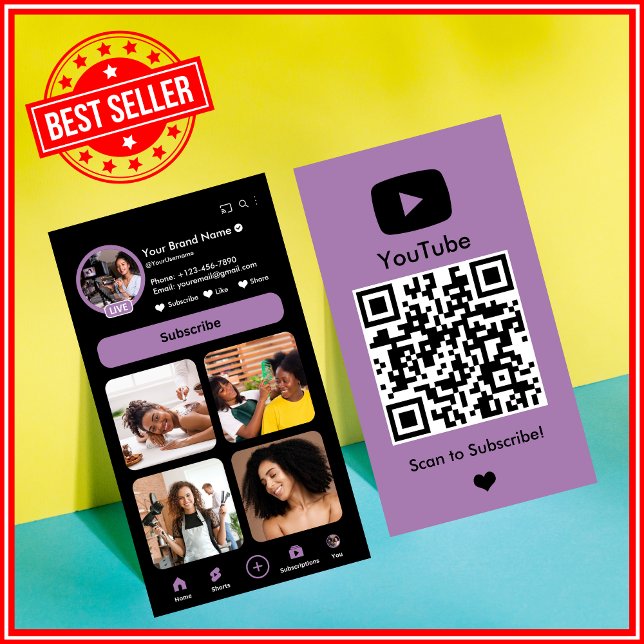 YouTube Lilac Influencer Vlogger Creator QR Code Visitenkarte (Von Creator hochgeladen)