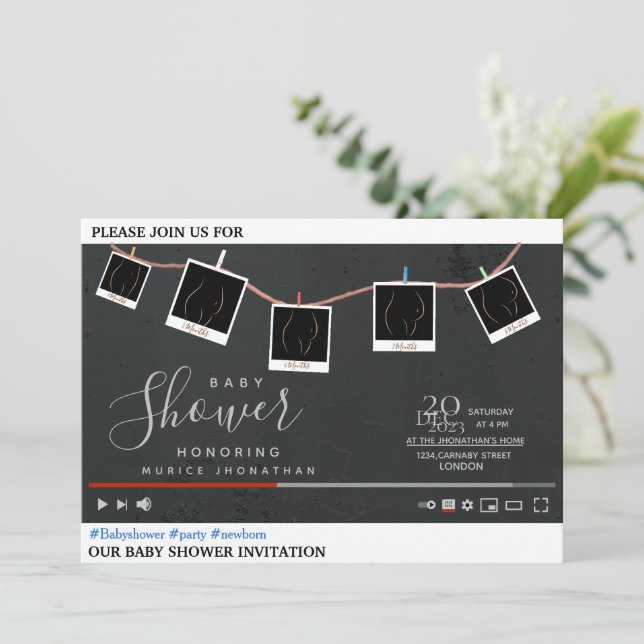 Youtube Thema Babydusche Einladung (Stehend Vorderseite)