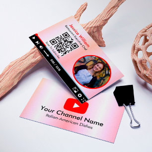 Youtube Vlogger Channel With QR Code Gradient Pink Visitenkarte