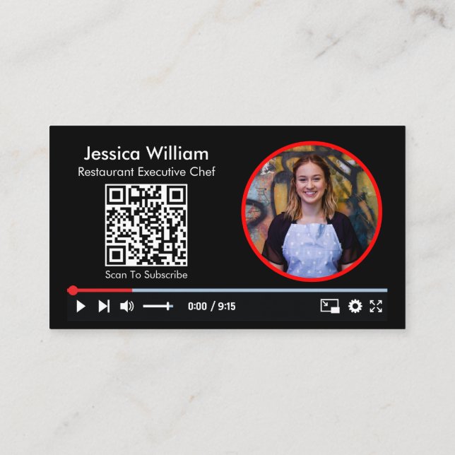 Youtube Vlogger-Kanal mit QR-Code Schwarz Visitenkarte (Rückseite)