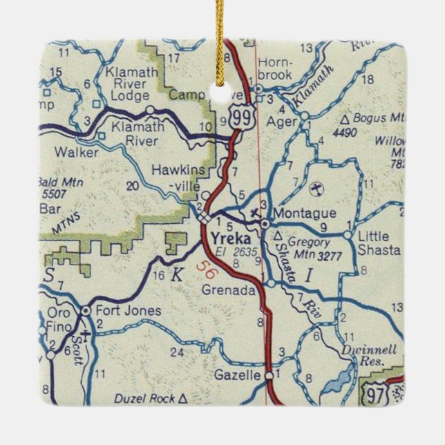 Yreka CA Vintag Map Keramikornament (Rückseite)