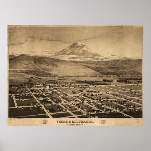 Yreka California 1884 Antike Panoramakarte Poster (Vorne)