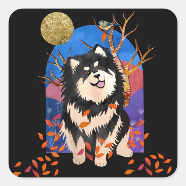 YRSE IN AUTUMN - Finnische Lapphund-Aufkleber 2 Gr Quadratischer Aufkleber (Vorderseite)