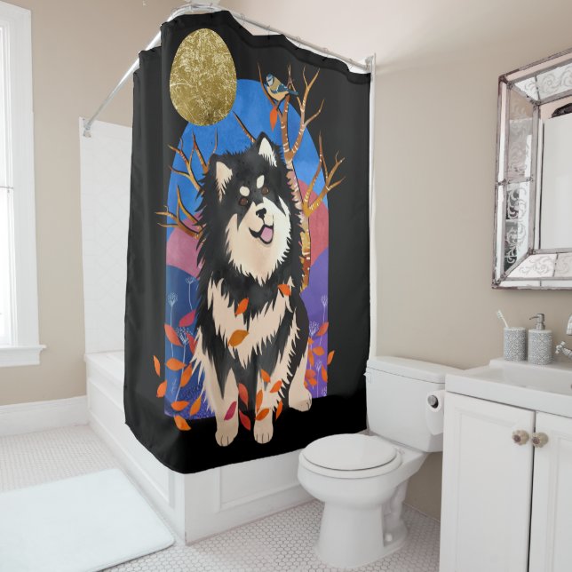 YRSE IN AUTUMN - Finnischer Lapphund-Duschvorhang Duschvorhang (Beispiel)