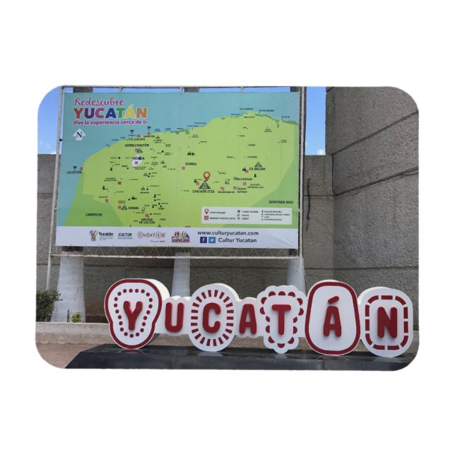 Yucatan Sign and Map, Mexico Foto Magnet (Horizontal)