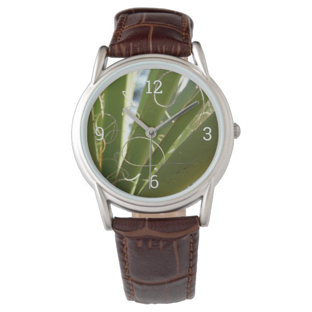 Yucca Verlasse grüne Naturfotografie Armbanduhr (Vorderseite)