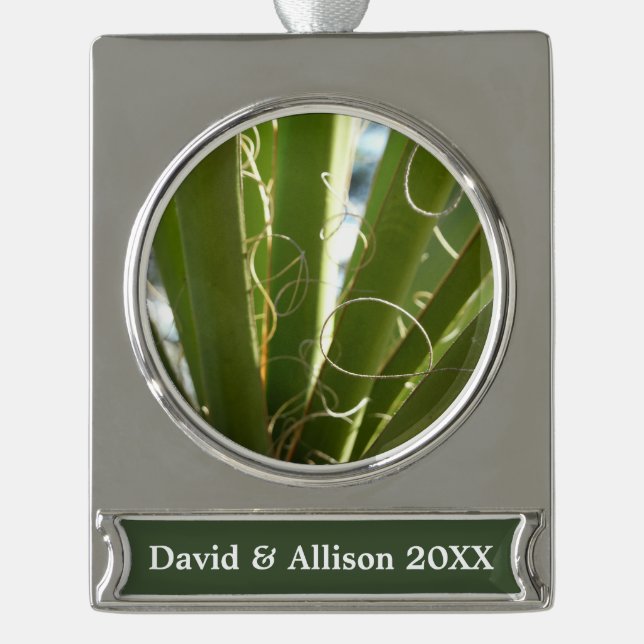 Yucca Verlasse grüne Naturfotografie Banner-Ornament Silber (Vorderseite)