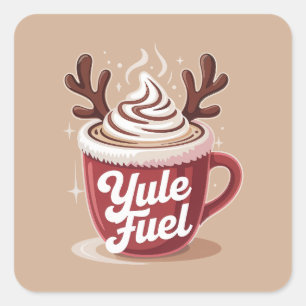 Yule Fuel • Weihnachtliches Kakao & Kaffee Weihnac Quadratischer Aufkleber