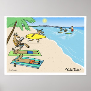"Yule Tide" - Weihnachtsmann und Rentier Strandurl Poster