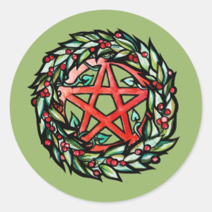 Yule Wreath Pentacle Pagan Pentagram Holiday     Runder Aufkleber
