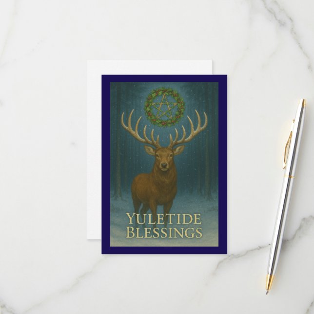 Yuletide Blessings Stag Invitation Card (Devant/Arrière en situation)
