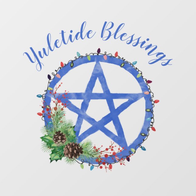 Yuletide Blessings Wiccan Holiday Lights Pentagram Fensteraufkleber (Blatt)
