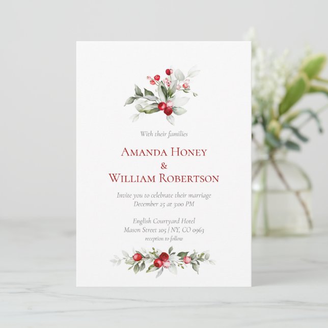 Yuletide Bliss: Weihnachts-Hochzeitkarte Einladung (Stehend Vorderseite)