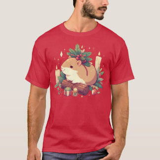 Yuletide Capybara, Holiday Capy in the Holly T-Shirt