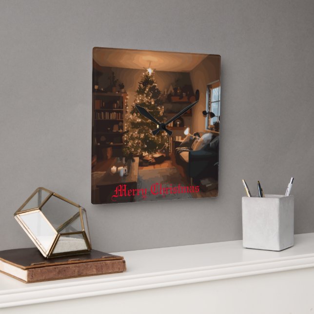 Yuletide Charm Quadratische Wanduhr (Büro)