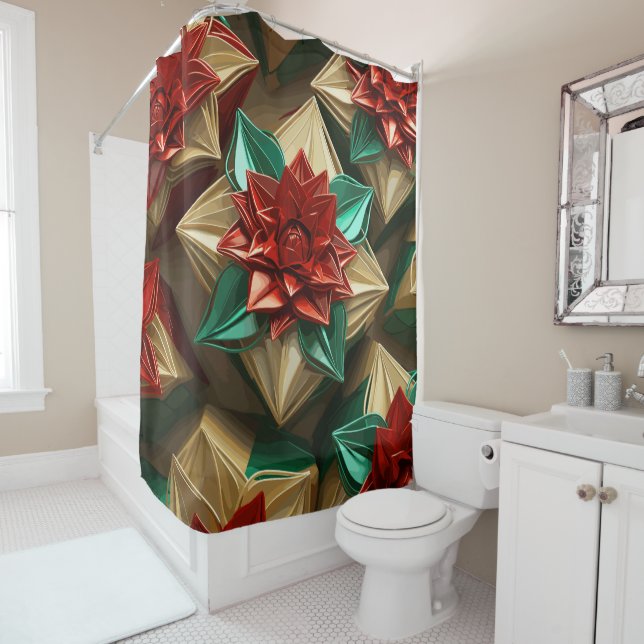 Yuletide Opulence: Goldene Weihnachtsdinge Duschvorhang (Beispiel)