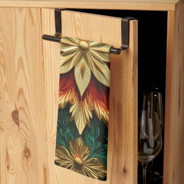 Yuletide Opulence: Goldene Weihnachtsdinge Geschirrtuch (Drittel gefaltet)