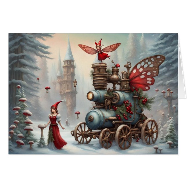 Yuletide Steampunk Motor Grußkarte (Vorderseite (Horizontal))