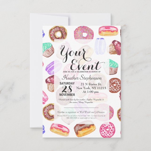 Yummy Hand Painted Watercolor Desserts Einladung (Vorderseite)