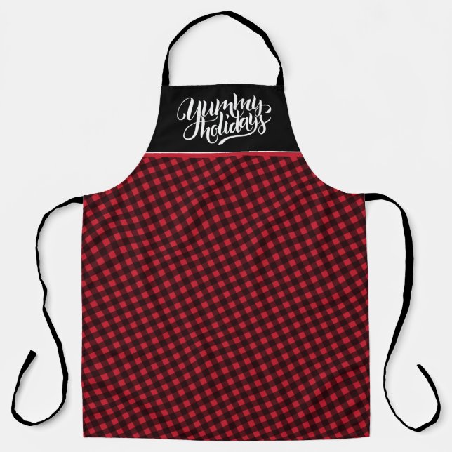 Yummy Holidays Tartan Black Red Kariert Typografie Schürze (Vorderseite)