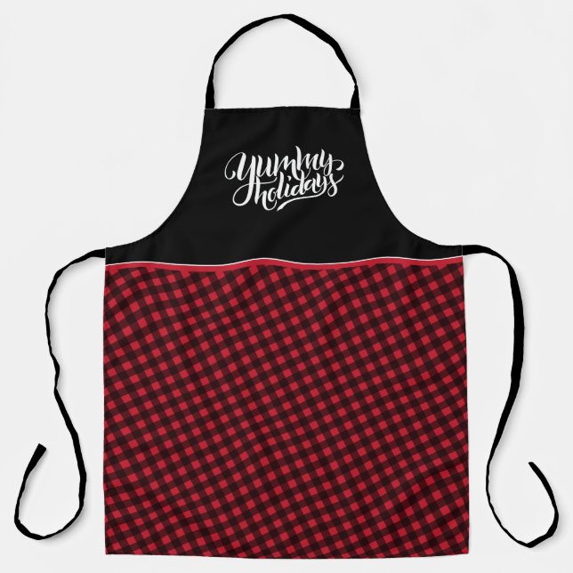 Yummy Holidays Tartan Black Red Kariert Typografie Schürze (Vorderseite)