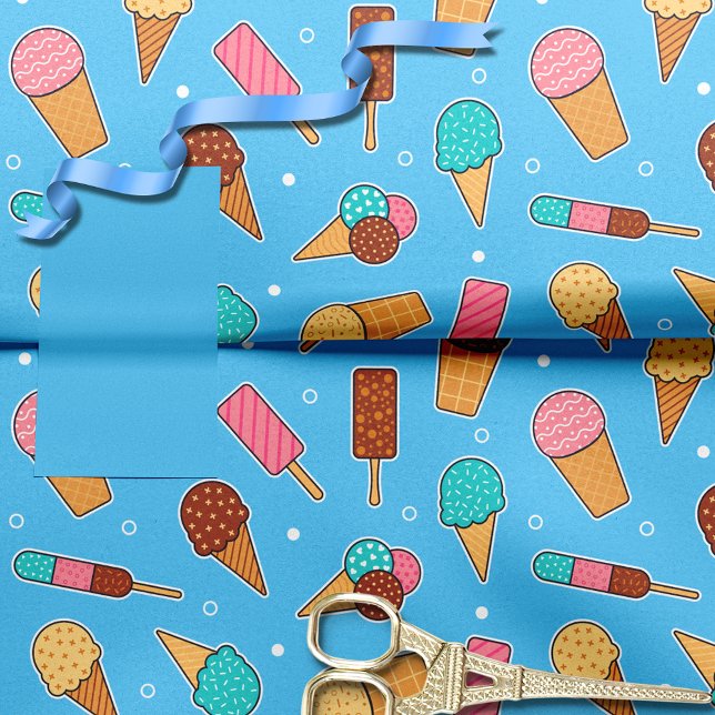 Yummy Ice Cream Pattern | Blau Seidenpapier (Von Creator hochgeladen)