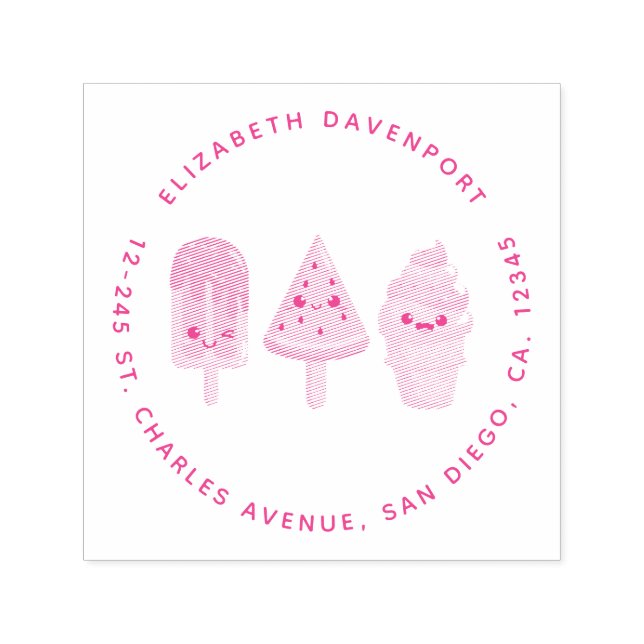Yummy Ice Cream Trio Summer Vibe Address Permastempel (Design)