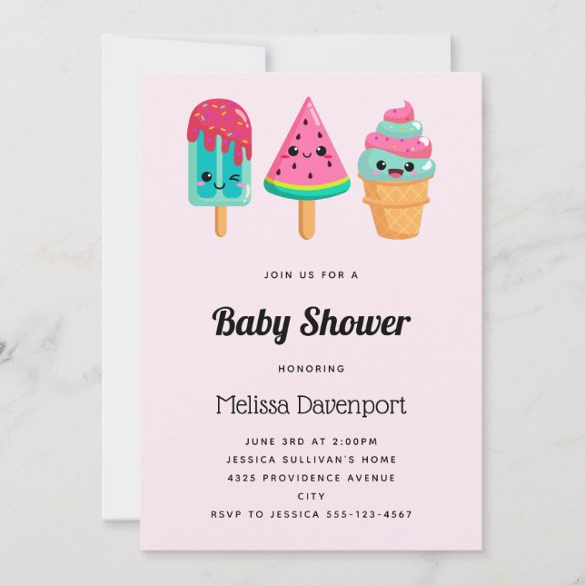 Yummy Ice Cream Trio Summer Vibe Baby Dusche Einladung (Vorderseite)