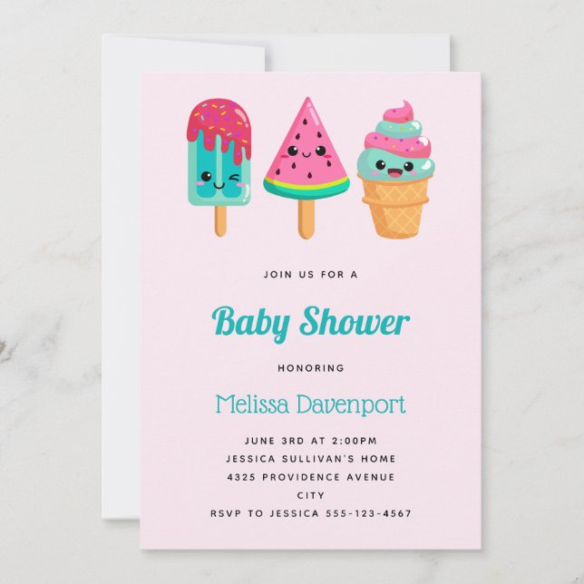 Yummy Ice Cream Trio Summer Vibe Baby Dusche Einladung (Vorderseite)