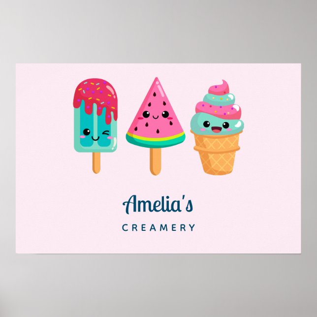 Yummy Ice Cream Trio Summer Vibe Business Poster (Vorne)