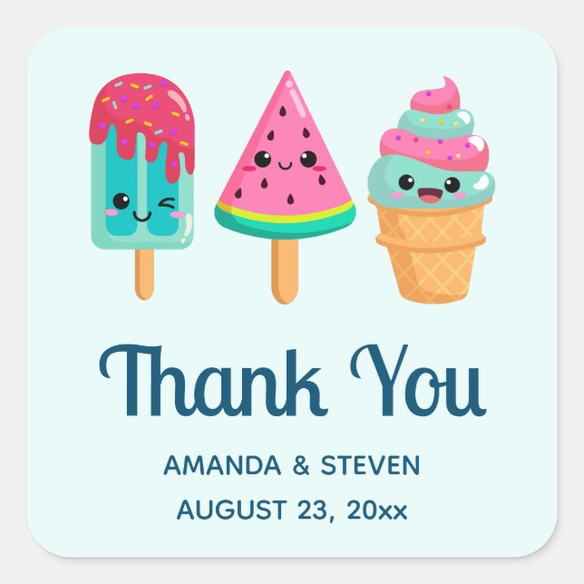 Yummy Ice Cream Trio Summer Vibe Event Danke Quadratischer Aufkleber (Vorderseite)
