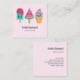 Yummy Ice Cream Trio Summer Vibe Quadratische Visitenkarte