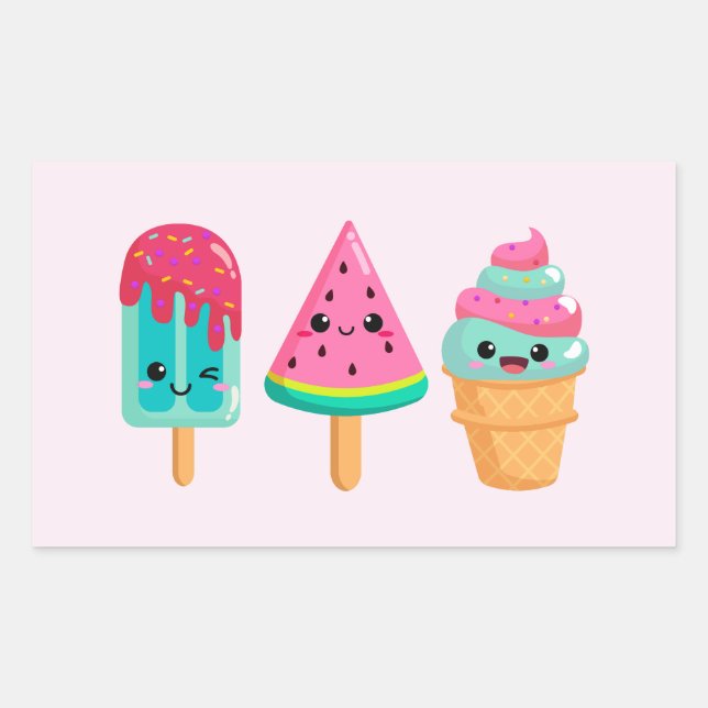 Yummy Ice Cream Trio Summer Vibe Rechteckiger Aufkleber (Vorderseite)