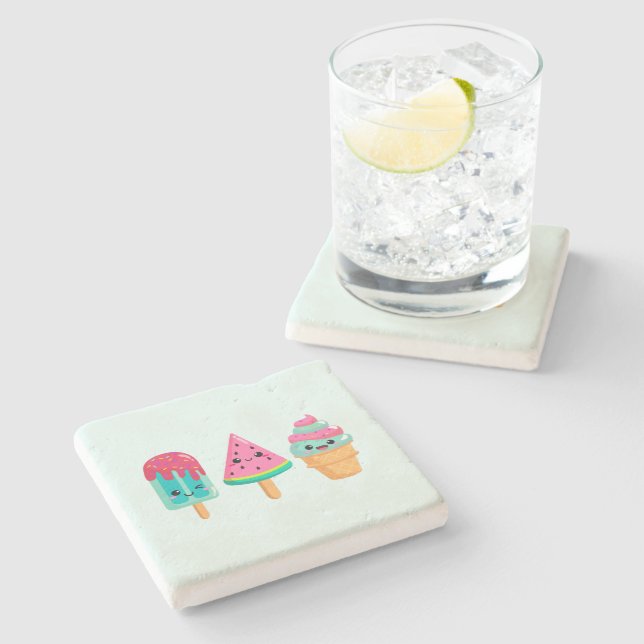 Yummy Ice Cream Trio Summer Vibe Steinuntersetzer (Seitenansicht)