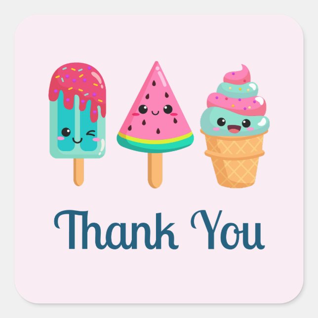Yummy Ice Cream Trio Summer Vibe Vielen Dank Quadratischer Aufkleber (Vorderseite)