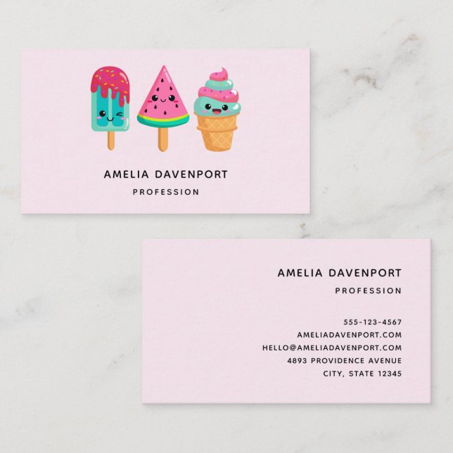 Yummy Ice Cream Trio Summer Vibe Visitenkarte (Vorne/Hinten)