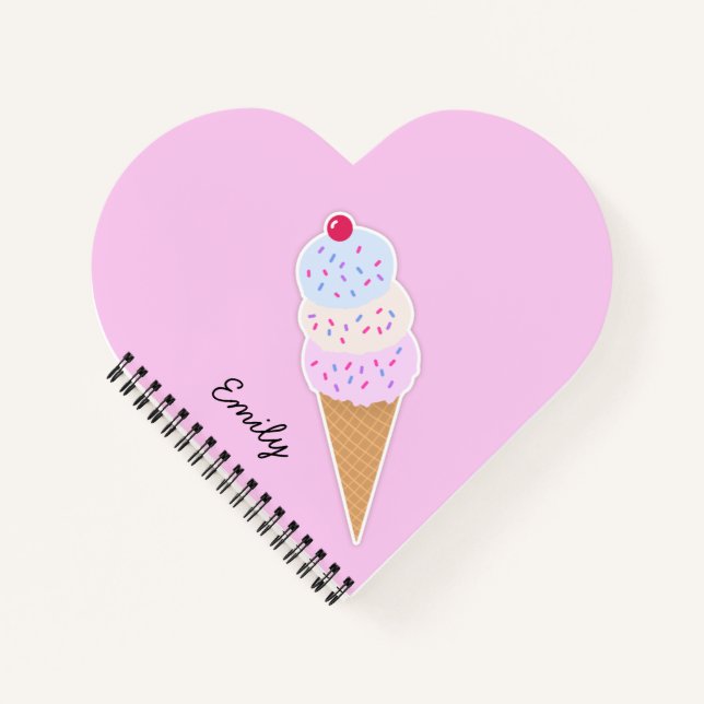 Yummy Icecream Cone Personalisiert Heart Notebook Notizbuch (Vorderseite)