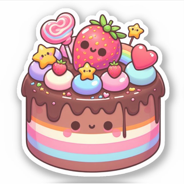 Yummy kawaii Schokoladenkuchen Aufkleber (Vorderseite)
