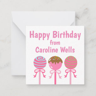Yummy Pink Cake Pops Personalisierte Geschenkkarte Mitteilungskarte