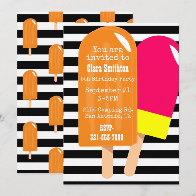 Yummy Popsicles - Einladung zum Geburtstag (Vorne/Hinten)