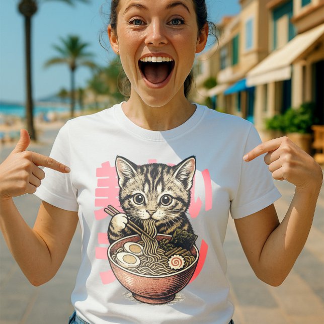 Yummy Ramen Kitten White T-Shirt (Von Creator hochgeladen)