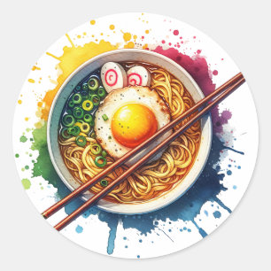 Yummy Ramen Noodles und Chopsticks Runder Aufkleber