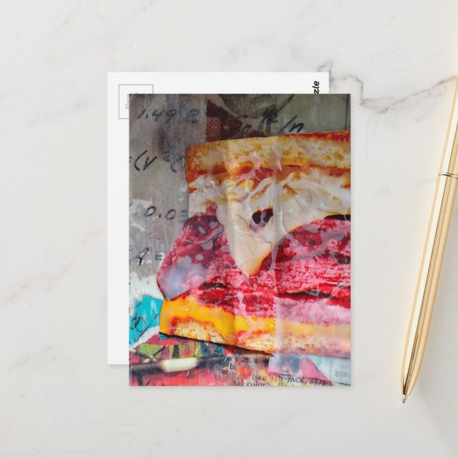 yummy sandwich junk journal Mixed Media Collage Postkarte (Vorderseite/Rückseite Beispiel)