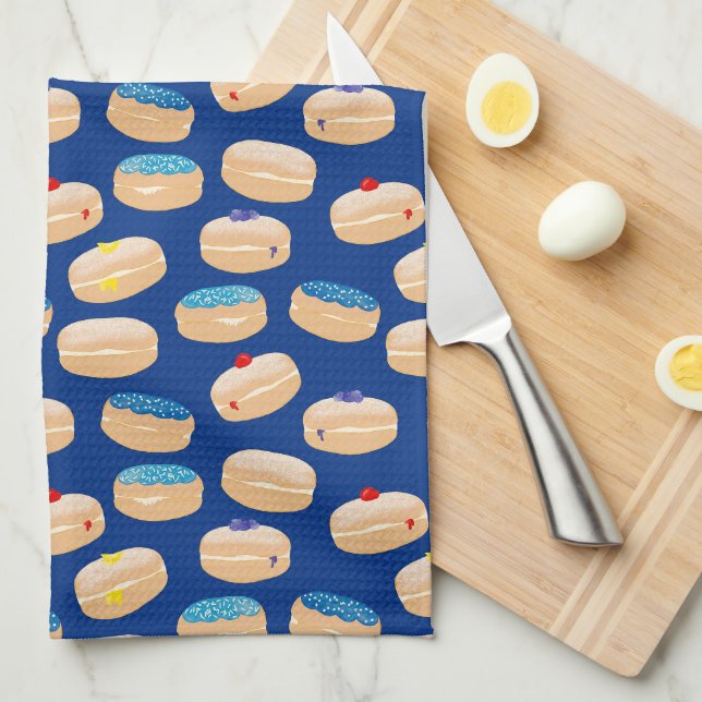 Yummy Sufganiyot Jelly Donuts Hanukkah Pattern Geschirrtuch (Viertel Falte)