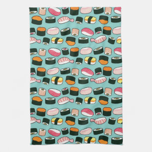 Yummy Sushi Fun Illustriertes Muster Handtuch