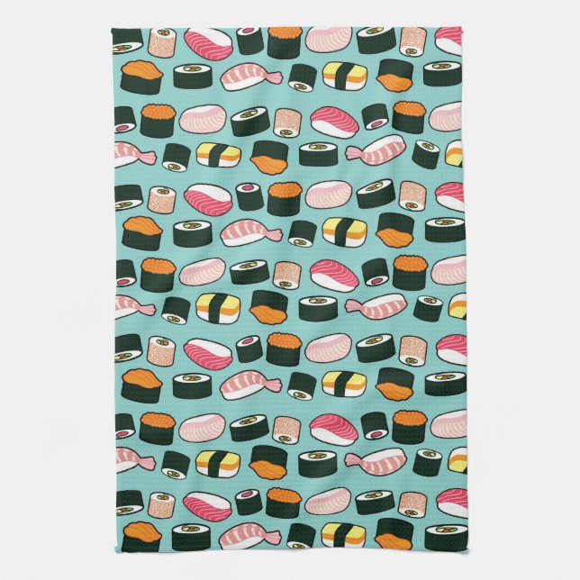 Yummy Sushi Fun Illustriertes Muster Handtuch (Vertikal)