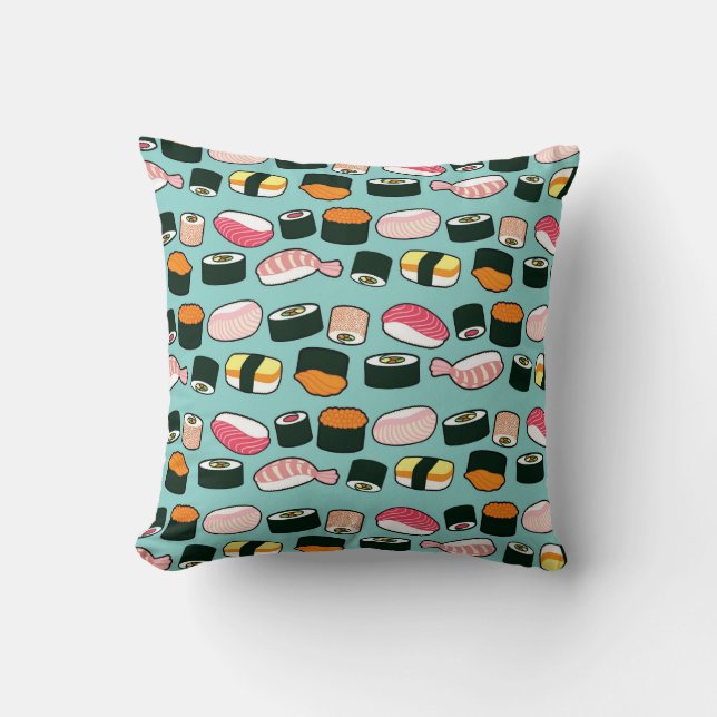 Yummy Sushi Fun Illustriertes Muster Kissen (Vorderseite)