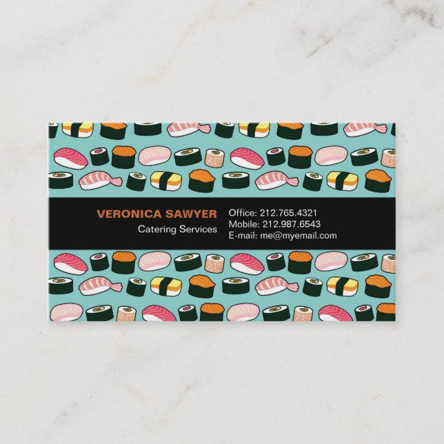 Yummy Sushi Fun Illustriertes Muster Visitenkarte (Vorderseite)